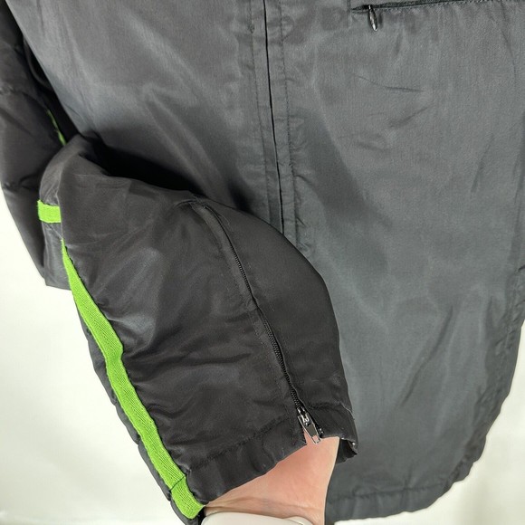 Vtg Polo Sport Coat Jacket Ralph Lauren Black Nylon Mens M Green Strip Logo Warm - Picture 7 of 11